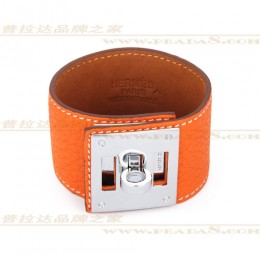 Hermes Kelly Dog Orange Bracelet With Silver